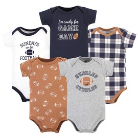 Hudson Baby Unisex Baby Cotton Bodysuits, Football Huddles 5-Pack, 6-9 Months