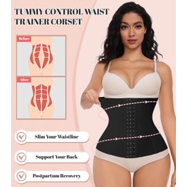 EUYZOU Women Waist Trainer Corset Postpartum Fajas Tummy Control Girdle Shapewear Waist Cincher, Black L