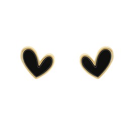 QueenBee Gold Plated Black Heart Earrings, Feminine Girly Heart Shaped Jewelry, Gold Plated Girly Jewelry Earrings, Minimal Gold Silver Jewelry, Girly Heart Earrings, Womens Heart Necklace Set, Women Jewelry, Birthday Jewelry Gift
