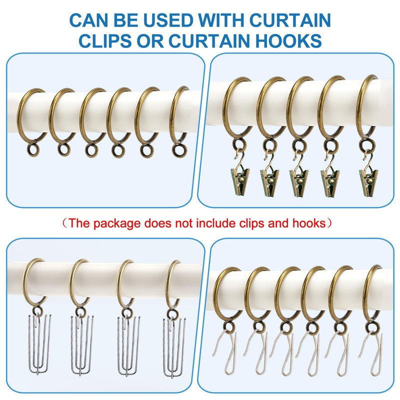 AMZSEVEN 44 Pack Curtain Rings with Eyelets, Metal Drapery Rings