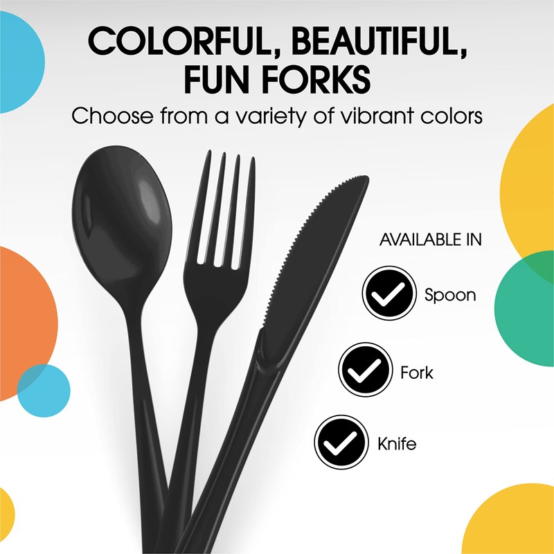 Exquisite Black Plastic Forks 50 Pieces Black Forks Disposable Utensils