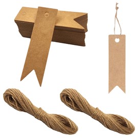 Pack of 200 Gift Tags & Labels, Kraft Paper Tags Craft Tags 2 x 7 cm with Natural Jute String 40 m, Pendant for Wedding Decoration, Christmas, Gift Wrapping, DIY Projects, Crafts