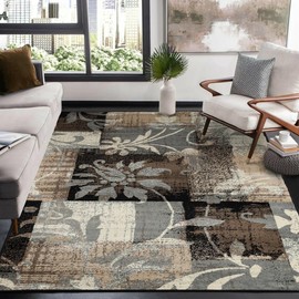 Superior Pastiche 3 Piece Indoor Area Rug Set, Jute Backing, Modern Floral Patchwork Decor, Hallway, Office, Kitchen, Bedroom, Living Room Floors, Plush Rugs, 2' x 3', 4' x 6', 6' x 9', Beige