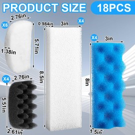 Threlaco 18 Pcs Compatible with 206/207 Aquarium Filters Sponge Set, Including Foam Pad, Quick-Clear Water Polishing Pad, Foam Max, for Replacement Filter Media (Classic)
