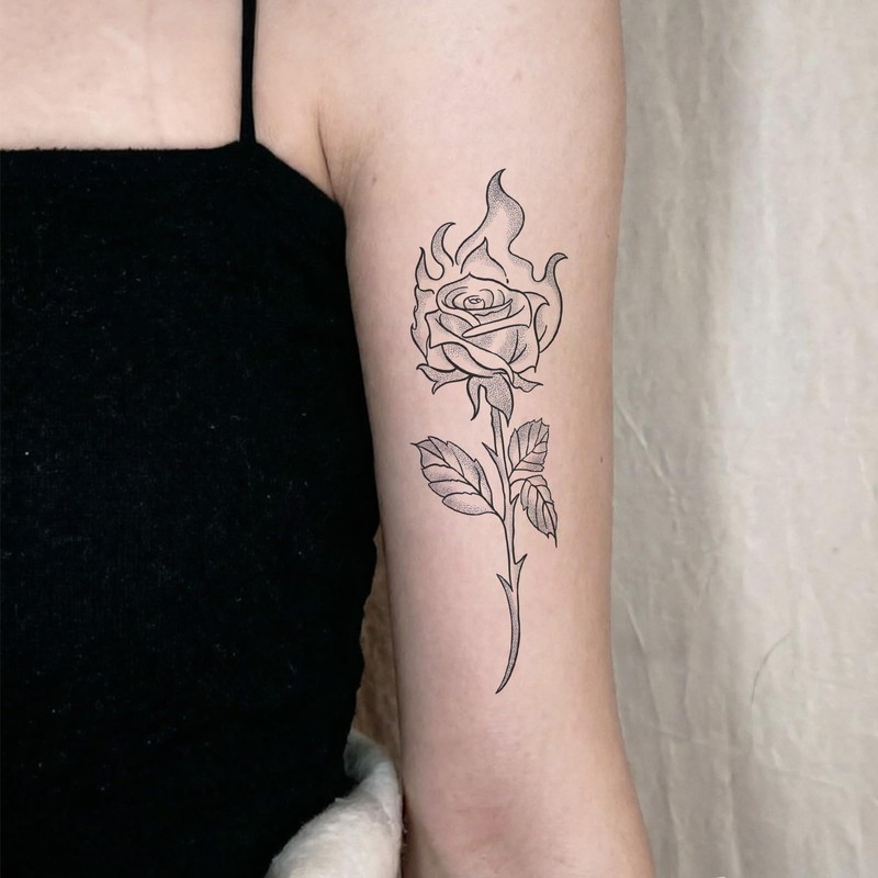 Flame Rose Semi Permanent Temporary Tattoo for Men & Women