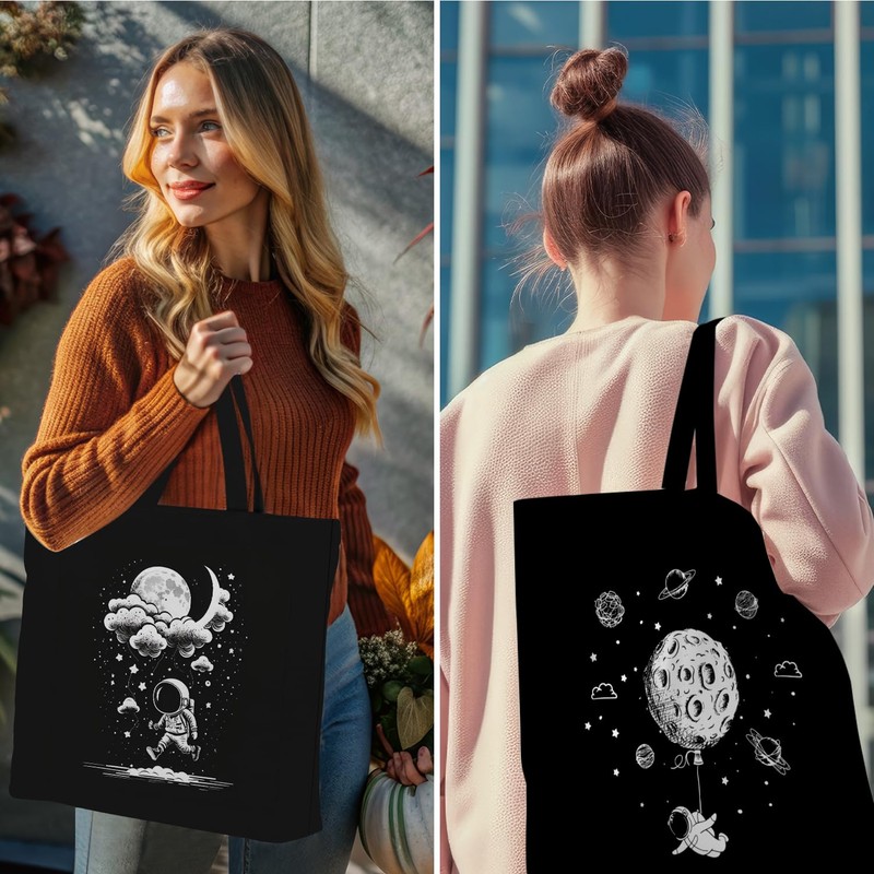 Decohim 4 PCS Cute Astronaut Moon Canvas Tote Bag Canvas