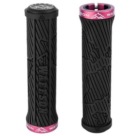 WFS World Map MTB Lock-on Grips - Single Clamp Ergonomic Anti-Slip Mountain Bike Handlebar Grips - Comfort Vibration Dampening for Trail, Enduro, Downhill - Black x Pink
