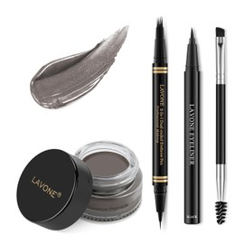 Eyebrow Pen Makeup Kit, with 4 Tip Waterproof Microblading Eyebrow Pencil, Eyeliner, Eyebrow Pomade and Dual-ended Eyebrow Brush, Brow Pencil Eyebrow Kit for Natural Looking - Ebony
