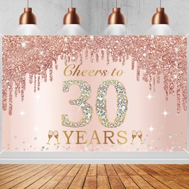 30th Birthday Decorations Cheers to 30 Years Banner, Pink Rose Gold Happy Birthday Backdrop Sign Party Supplies for Women Her, Thirty Birthday Poster Background Photo Booth Props Decor