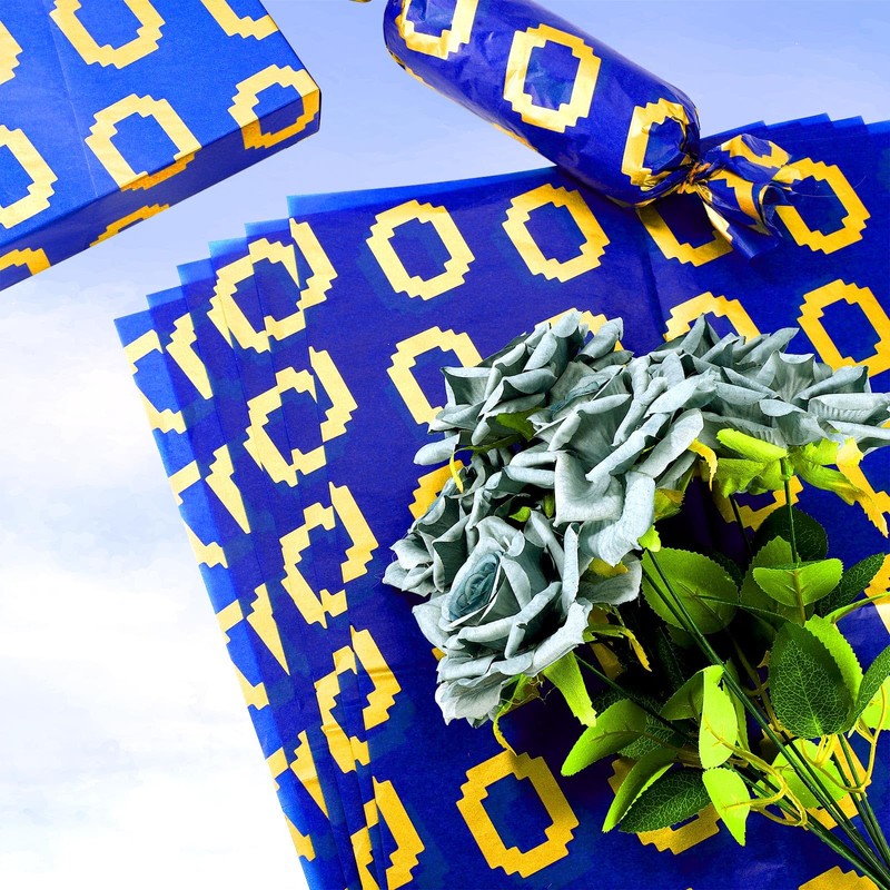 30pcs Tissue Paper Sheets, 20x14in Gold Ring Blue Cute Tissue