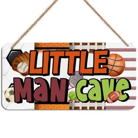 Little Man Cave Sign for Boys Wooden Door Sign Sports Decor for Boys Bedroom Wall Decor Nursery Baby Room Decorations Rustic Wooden Hanging Sign Wall Hanging Toddler Boy Gamer Room Decorations for Boy