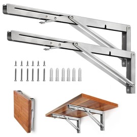 Storystore Folding Shelf Brackets - 20 Inch Heavy Duty Stainless Steel Collapsible Shelf Bracket for Bench Table, Space Saving DIY Bracket, Max Load: 550lb