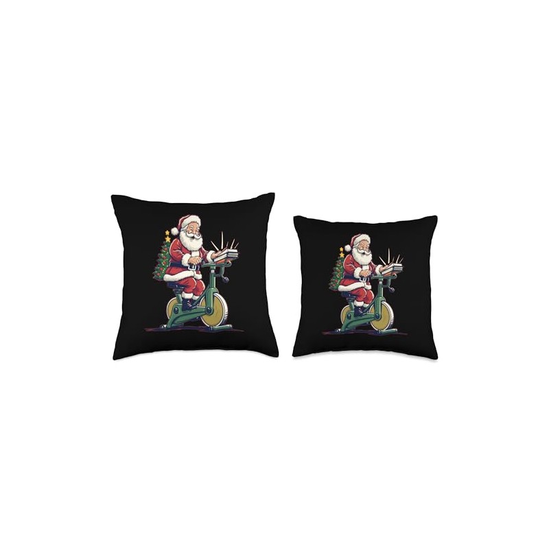 Funny exercise Bike with Santa Claus, Christmas Throw Pillow, 18x18,