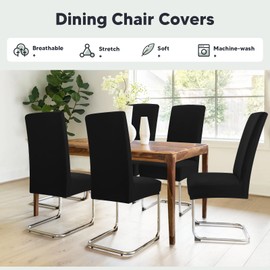 Chair Covers, Set of 4, Stretch Chair Cover, Elastic Modern Cover, Elastane Stretch Cover, Chair Cover, Bi-Elastic Fitted Cover, Very Easy to Clean and Durable, Universal (Pack of 4, Black)