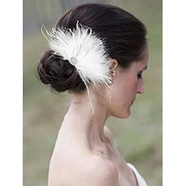Latious Wedding Bride Flapper Feather Hair Comb White Crystal Gatsby1920s Hair Clip Fascinator Hair Accessories Prom Bridal Hair Jewelry for Women and Girls