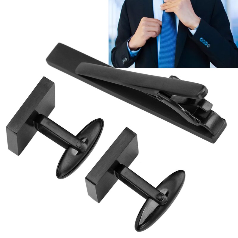 Cufflinks Tie Clip Set Stainless Steel Classic Business Style Electroplating