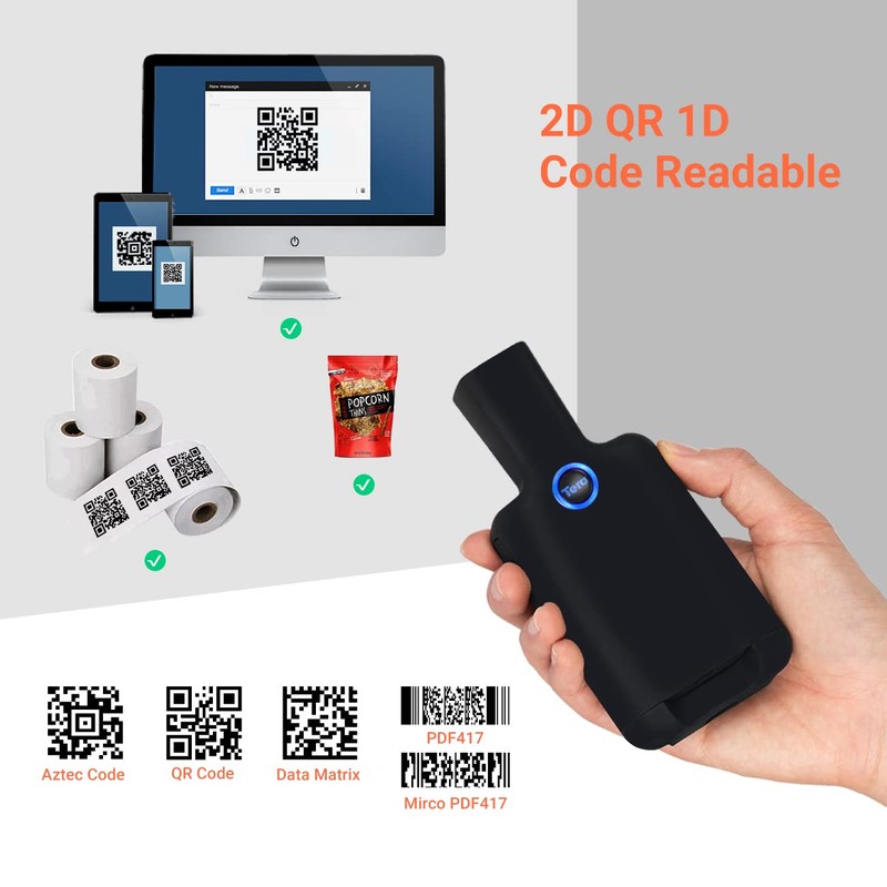 Tera 1D 2D QR Bluetooth Barcode Scanner Wireless Portable Mini