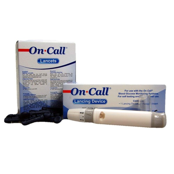 On Call 100 Sterile Lancets and Auto Lancing Device White