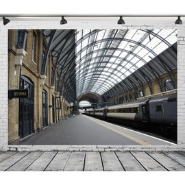 CORFOTO 7x5ft Fabric King Cross Railway Station Photography Backdrop Railway Platform Background Train Themed Birthday Party Decorations Baby Shower Wedding Anniversary Photo Booth Props