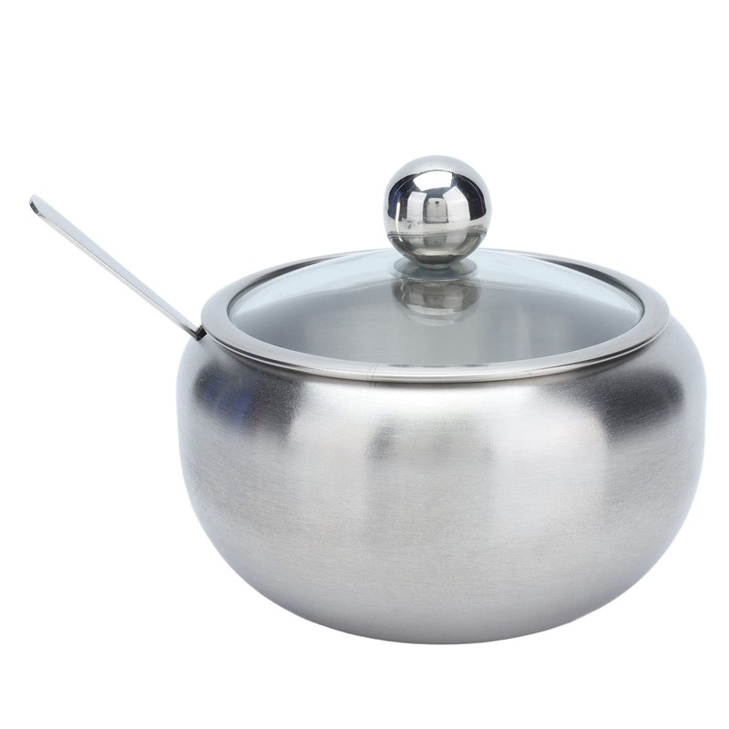 RASTKY Sugar Bowl Stainless Steel Clear Lid Inbuilt Spoon for
