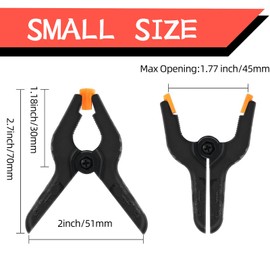 Ling-Luo Spring Clamps, 6-Pack Small Photography Clips, 45mm Max Opening, Black with Orange Grips