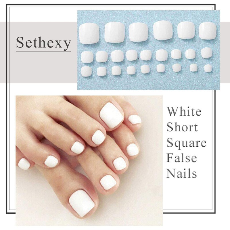 Sethexy - Uñas postizas de color sólido, brillantes, cuadradas, con