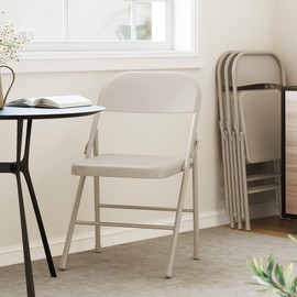 ELETHEBIA 4 Pack Folding Chairs with Comfort Sit Board and Durable Steel Frame, Stackable Commercial Event Seats, Portable Kitchen Chair, 350lb Weight Capacity, for Home/Office/Indoor/Outdoor, Beige