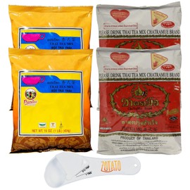 Thai Iced Tea Mix Bundle – Original 400g Bag & Traditional Restaurant Style 16 oz Canister (4-Pack) with ZOTATO Spoon