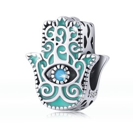 WOSTU Fatima Evil Eye Charm 925 Sterling Silver Enamel Lucky Beads for Original Bangle Bracelet