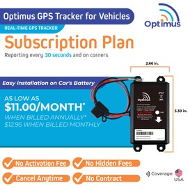Optimus Wired GPS Tracker for Vehicles - Easy Installation on Car's Battery - Low Cost Subscription Plan Options