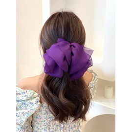 Duories Large Hair Bows Clip Hair Clips for Women Girls Women Chiffon Tulle Bows Hair Bow Large Hair Clips Hair Bow Hair Accessories for Wedding Party Everyday Wear Violet