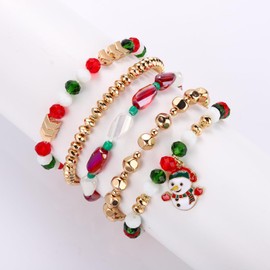 MOLOCH Christmas Bracelets for Women Enamel Snowman Xmas Charm Bracelets Stackable Christmas Beaded Stretch Bracelets Christmas Xmas Holiday Jewelry Gifts