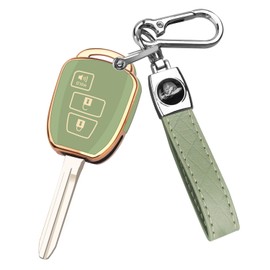 QBUC for Toyota Key Fob Cover with Keychain,Soft TPU Full Protection key fob cover Fit for Toyota 4Runner Corolla Tacoma etc (Gold and Green)