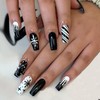 Christmas Press On Nails Medium Fake Nails Black White Stripes
