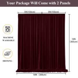 KUKUSOUL 10x10FT Wedding Curtain Backdrop Burgundy Curtains for Parties Wedding Ceremony Reception Swag and Backdrop Decorations 5x10ft, 2 Panel KUNS067
