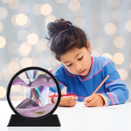 QLKUNLA Moving Sand Art Picture Liquid Motion 3D Deep Sea Sandscape in Motion Display Flowing Sand Frame Relaxing Desktop Home Office Work Decor Art Toys (7 inch, Purple)