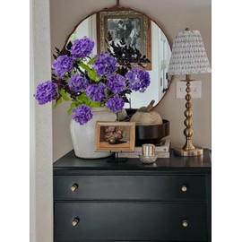 RUZUQE YalzoneMet Purple Small Hydrangea Artificial Flower 4 Pcs 26.8'' Lifelike Long Stem Snowball Viburnum Real Touch Faux Latex Flowers for Home Christmas Decoration Outdoor Wedding Decor