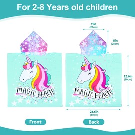 Children's Bath Towels with Hood, Microfibre Poncho Towel Kids Beach Towels Swimming Pool Towel Bath Towel Bath Towel Bathrobe for Girls, Boys Toddlers 2-8 Years Old (Unicorn)