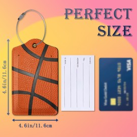 2 Pack Luggage Tags for Suitcases,Basketball Luggage Tag,Leather Stainless Steel Loop Label Tag for Women Men Girls Travel Bag Suitcase