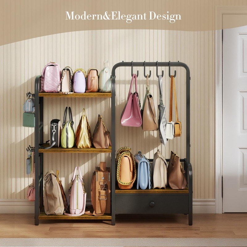 Purse Organizer for Closet, with Bottom Drawer, Extra Large Capacity