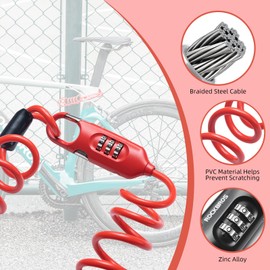 ROCKBROS 6FT Long Bike Lock Cable Combination Motorcycle Helmet Lock, Portable, Anti-Theft, for Scooter/Bicycle/Ebike