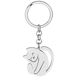 LONYOO Llavero de Acero Inoxidable Lindo Gato Regalos para Mujer Niñas Gato Llaveros Monedero Coche Llaves Encantos (Plateado)