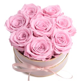 ROSEMARIE SCHULZ Heidelberg Rose Box Pink Round Infinity Roses - Flower Box 8 Real Roses Durable 3 Years Diameter 15 cm - Gift for Women (Pink-Pink)