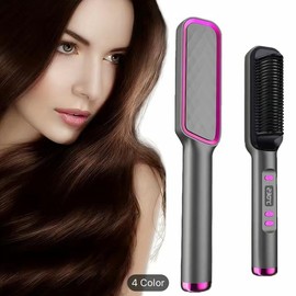 2 In 1 Curling Iron Electric Hot Comb Multifunctional Straight Hair Straightener Comb Anti-Scalding Styling Tool Straightening Brush Safe Smooth Comfort