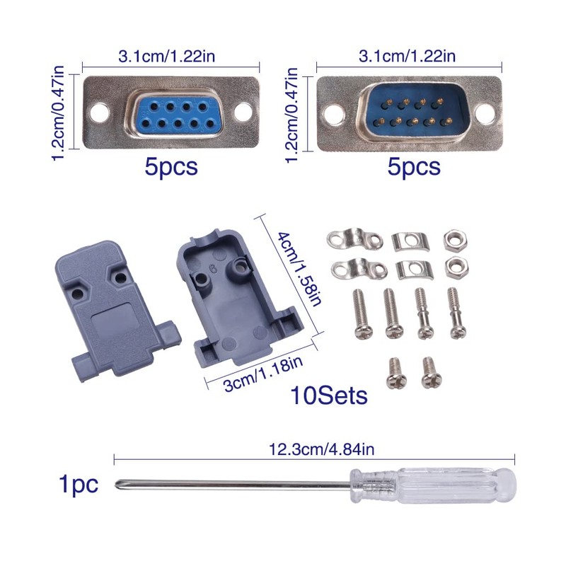 VooGenzek 5 Sets DB9 Connectors with DB9 Plastic Housing Cover,