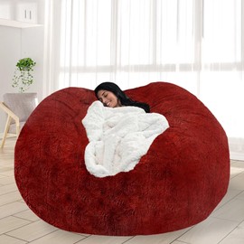 FIEATES Bean Bag Chair for Adults Kids No Filling Soft Round Bean Bag Couch Lazy Sofa Lounge Chair Reading Chair Cover, 3.5FT, Wine Red