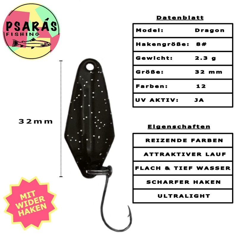 Psarás Dragon trout spoon set box, 12 pieces, 2.3 g,