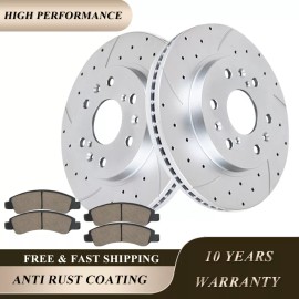 DAMAIAUTOMALL Front Drilled Discs Rotors Brakes Pads for Chevy Suburban 1500 GMC Yukon XL Kit