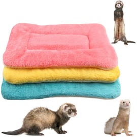 BundleMall 3 pcs Small Animal Plush Bed,Warm Fluffy Puppy Blanket ，Fleece Sleep Pad Guinea Pig Hamster Rabbit Bed Mat for Kitten,Bunny, Chinchilla, Squirrel, Hedgehog (Large:19x12in, D)