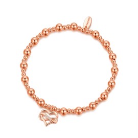 Philip Jones Rose Gold Plated Infinity Heart Beaded Stretch Bracelet